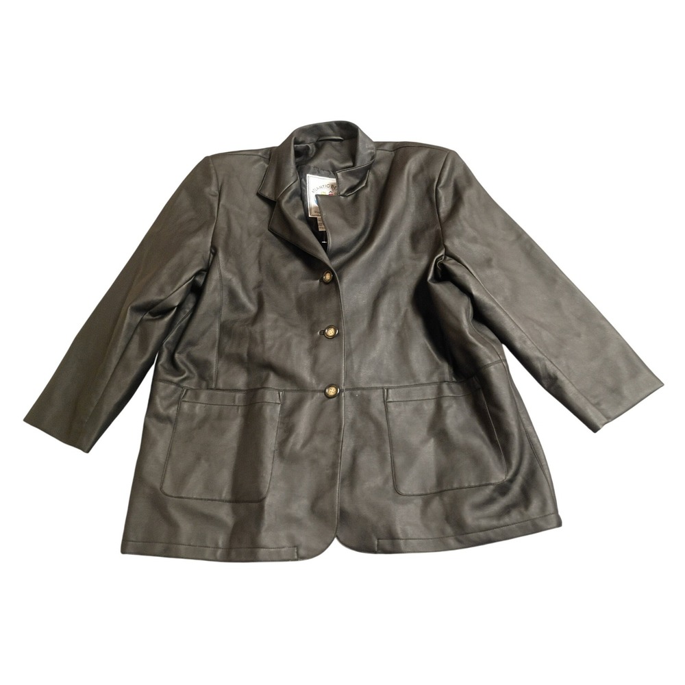 Atlantic Beach Faux Leather Blazer Women 2X Black Classic Vegan Leather Jacket